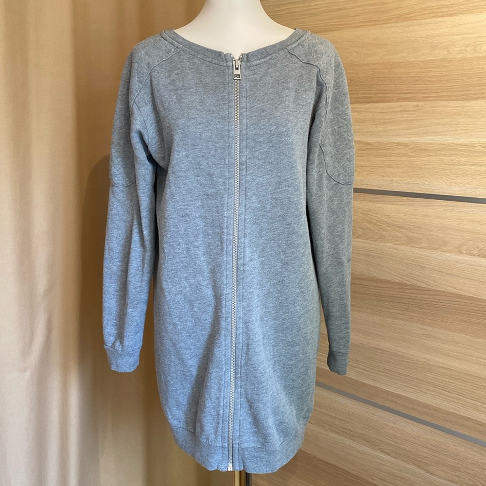 Gray Zip Front Sweatshirt Dress Tunic Lounge Cover Up Size M